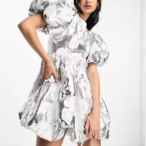 Sister Jane metallic puffball mini dress in silver - Size XL NWT